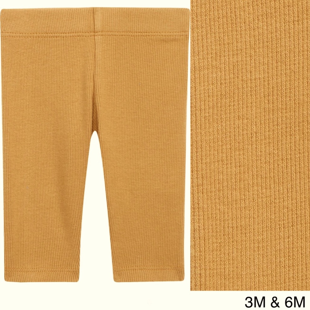 Kids Tan Gold Yellow Ribbed Leggings 3M and 6M